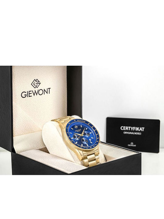 Giewont Herrenuhr 44mm Chronograph Batterie mit Gold Metall-Armband