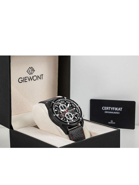 Giewont Herrenuhr 45mm Chronograph Batterie mit Schwarzem Lederriemen