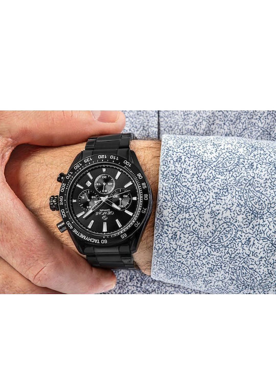 Giewont Herrenuhr Chronograph Batterie mit Schwarz Metall-Armband