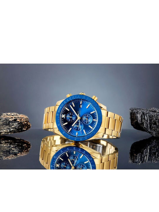 Giewont Herrenuhr 44mm Chronograph Batterie mit Gold Metall-Armband