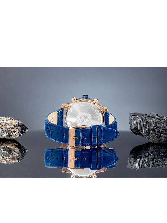 Giewont Herrenuhr 42mm Chronograph Batterie mit Blauem Lederriemen