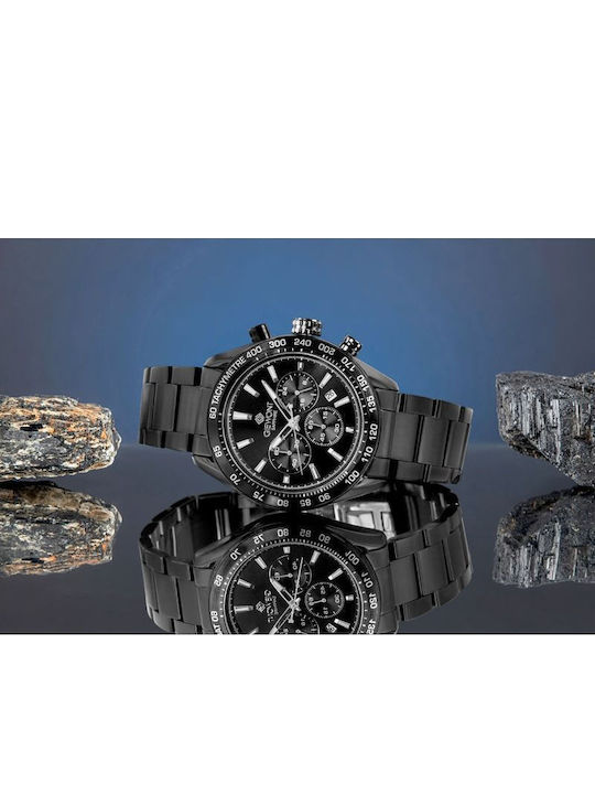 Giewont Herrenuhr Chronograph Batterie mit Schwarz Metall-Armband