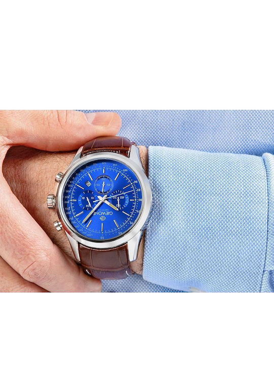 Giewont Herrenuhr 47mm Chronograph Batterie mit Silber Lederriemen