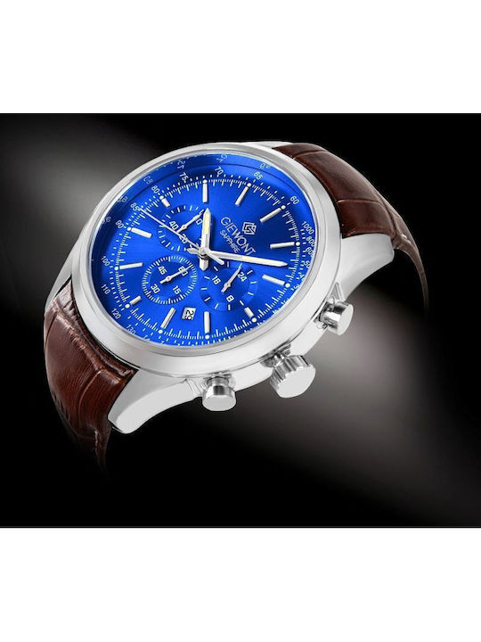 Giewont Herrenuhr 47mm Chronograph Batterie mit Silber Lederriemen