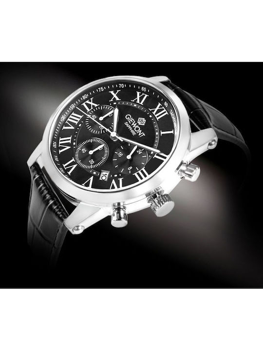 Giewont Herrenuhr 42mm Chronograph Batterie mit Silber Lederriemen