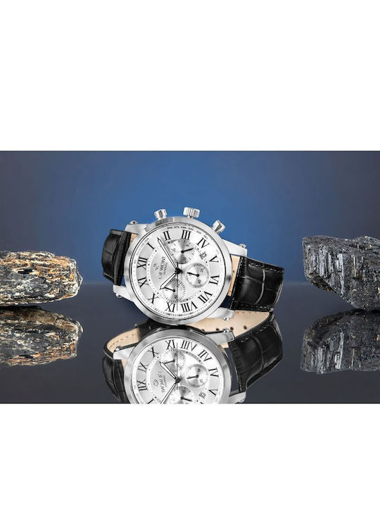 Giewont Herrenuhr 42mm Chronograph Batterie mit Silber Lederriemen