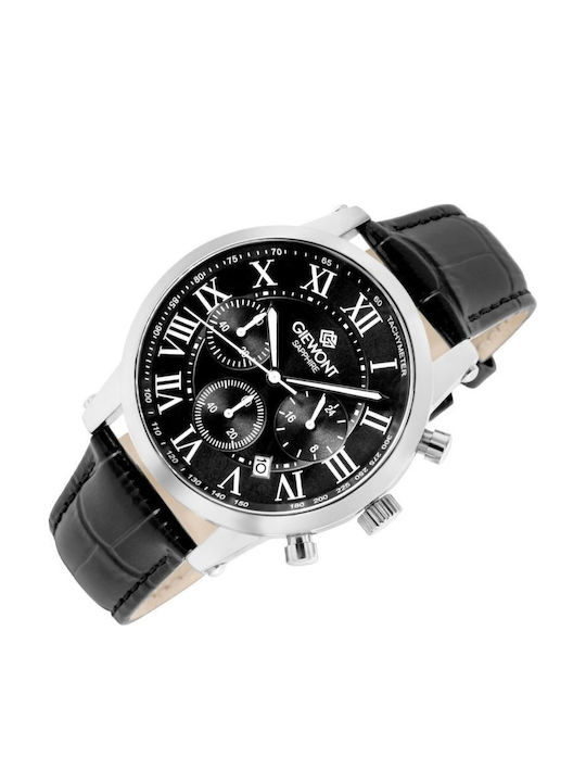 Giewont Herrenuhr 42mm Chronograph Batterie mit Silber Lederriemen