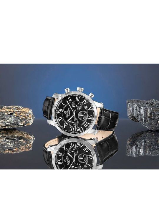 Giewont Herrenuhr 42mm Chronograph Batterie mit Silber Lederriemen