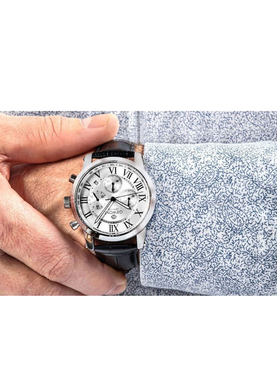 Giewont Herrenuhr 42mm Chronograph Batterie mit Silber Lederriemen