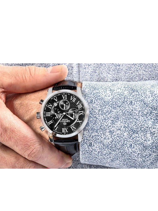 Giewont Herrenuhr 42mm Chronograph Batterie mit Silber Lederriemen