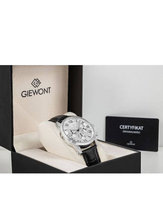 Giewont Herrenuhr 42mm Chronograph Batterie mit Silber Lederriemen
