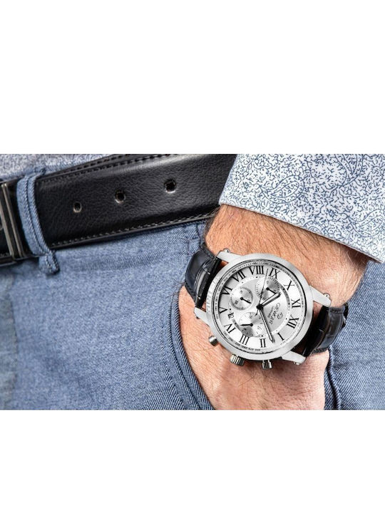 Giewont Herrenuhr 42mm Chronograph Batterie mit Silber Lederriemen