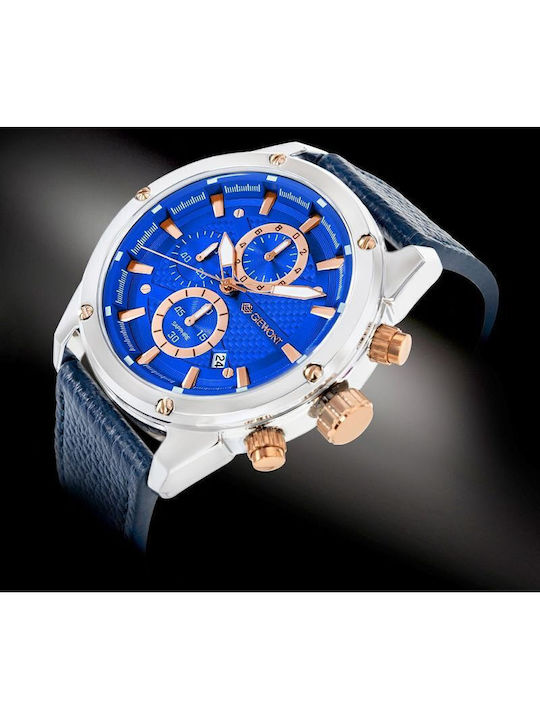 Giewont Herrenuhr 24mm Chronograph Batterie mit Silber Lederriemen