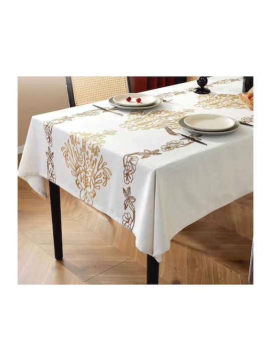 FRIPIA FRIPIA Leinen Tischtuch Mit Goldener Und Brauner Stickerei 140x200cm