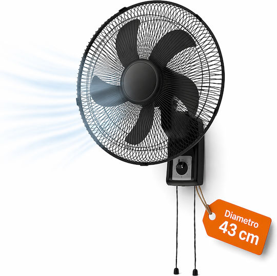 Bakaji Ανεμιστήρας Τοίχου 65W Διαμέτρου 43cm Μαύρος