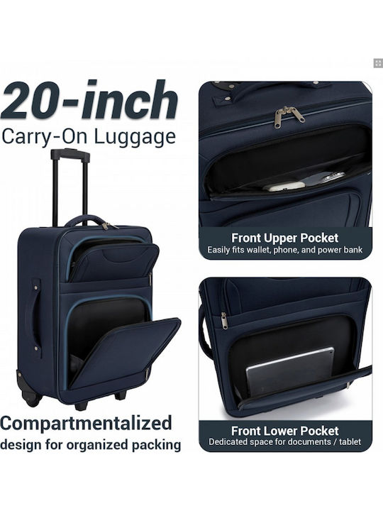 Miss Lulu Travel Suitcases Navy with 4 Wheels Set of 3 Pieces