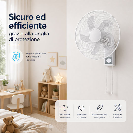 Bakaji Wall Fan 65W Fan Diameter 43cm White