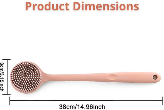 Double-Sided Silicone Bath Brush with Long Pink Handle