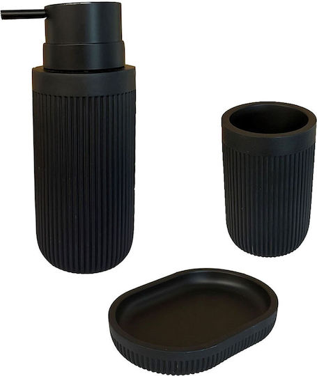 Relaxdays Bathroom Accessory Set Plastic Black 3 Pieces Relaxdays Bathroom Accessory Set Plastic Black 3 Pieces