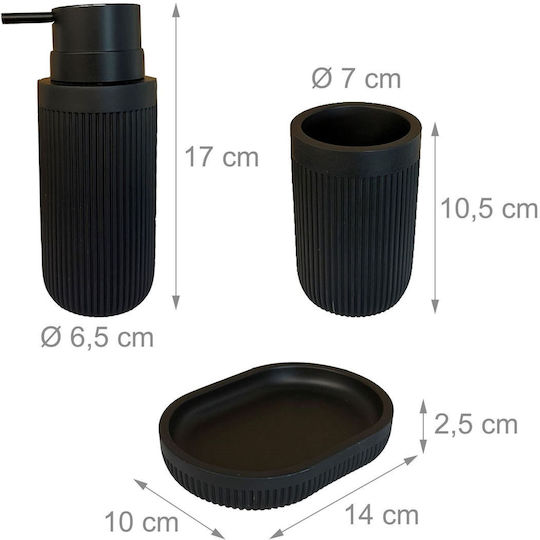 Relaxdays Bathroom Accessory Set Plastic Black 3 Pieces
