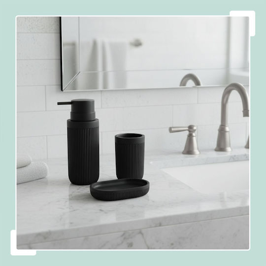 Relaxdays Bathroom Accessory Set Plastic Black 3 Pieces