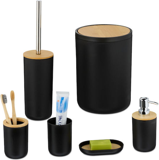Relaxdays Bathroom Accessory Set Plastic Black 6 Pieces Relaxdays Bathroom Accessory Set Plastic Black 6 Pieces