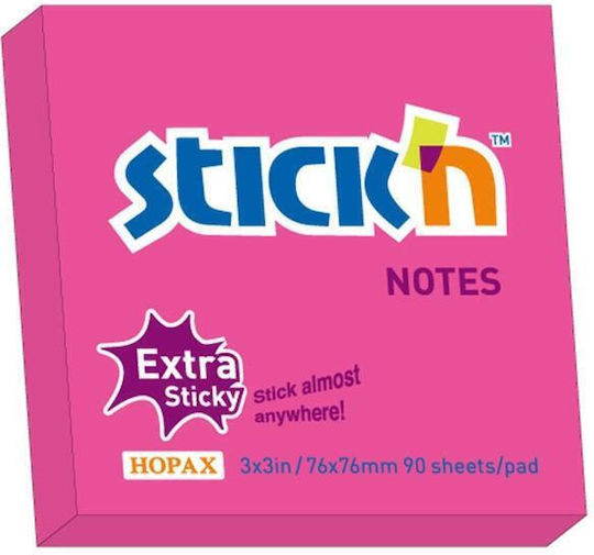 Hopax Extra-sticky Self-adhesive Notes 76 X 76mm 90 Sheets Stick"n Neon Magenta