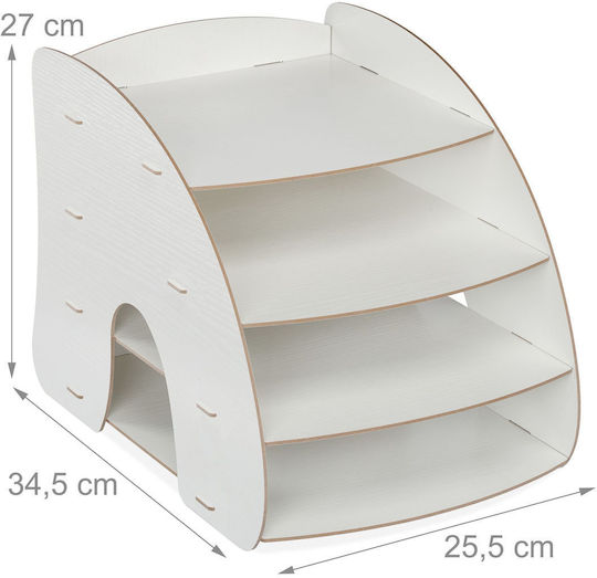 Relaxdays Schreibtischorganisator 4 Fächer MDF Weiß 27x25,5x34,5cm