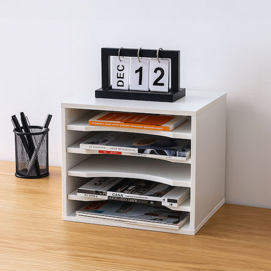 Relaxdays Държач За Книги И Документи 33.5 X 25 X 33 См 5 Отделения Бял