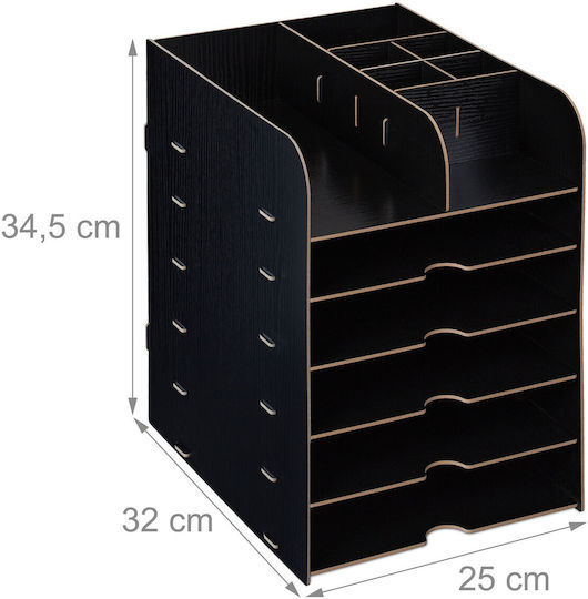Desk Organizer 12 Storage Compartments Made Mdf 34.5 X 25 X 32 Cm Black