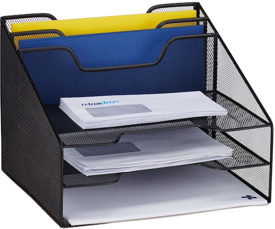 Relaxdays Desk Organizer Metal 5 Compartments Black 24x32x29cm