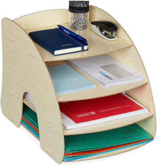 Relaxdays Desk Organizer 4 Compartments Mdf Light Brown 27x25.5x34.5cm