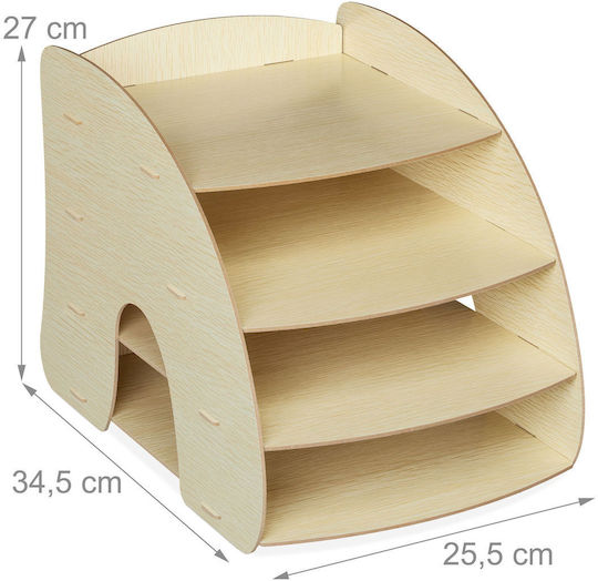 Relaxdays Desk Organizer 4 Compartments Mdf Light Brown 27x25.5x34.5cm