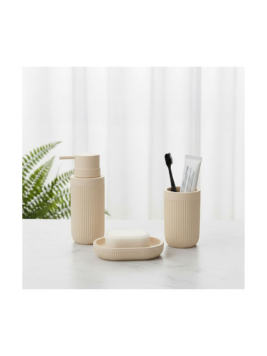 Relaxdays Relaxdays Badezimmerzubehör-Set Kunststoff Beiges 3 Stücke