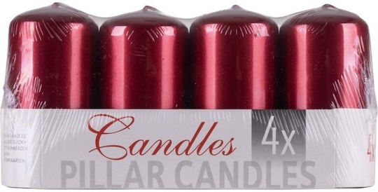 Donau Home Standard Pillar Candle Lacquer 50x100mm 4 Pcs Red Metallic Gloss
