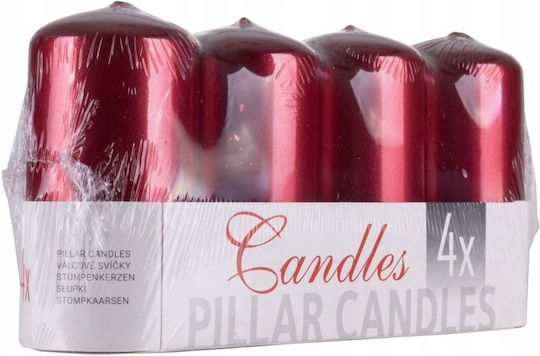 Donau Home Standard Pillar Candle Lacquer 50x100mm 4 Pcs Red Metallic Gloss