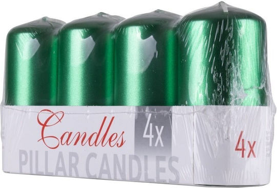 Donau Home Standard Pillar Candle Lacquer 50x100mm 4 Pcs Metallic Green Gloss