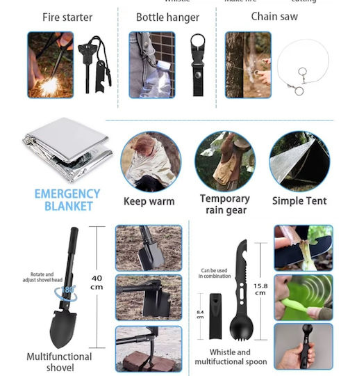 Überlebensset 42 1 Erste-Hilfe-Set Radio Handkurbel Solarladung – Taktisches Notfallset Camping Wandern 35-24707