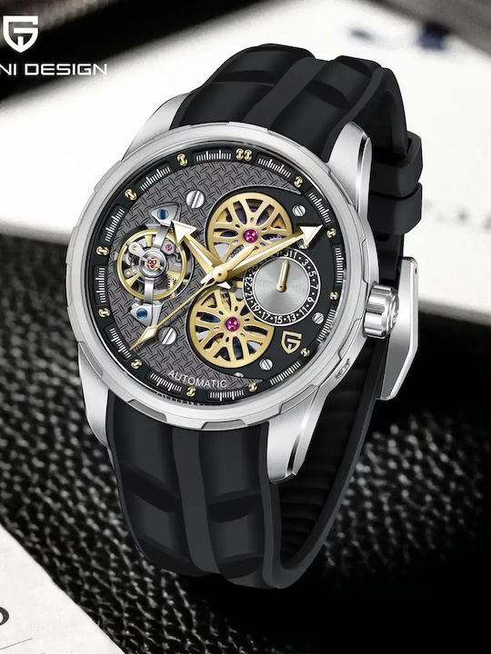 Pagani Design Мъжки Часовник Автоматичен с Черна Метална Гривна