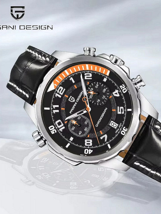 Pagani Design Ανδρικό Ρολόι Αυτόματο με Μαύρο Δερμάτινο Λουράκι