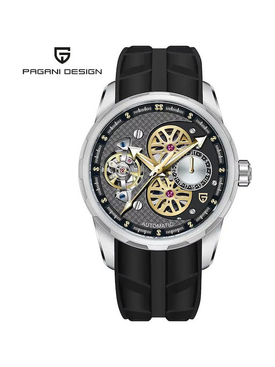 Pagani Design Мъжки Часовник Автоматичен с Черна Метална Гривна