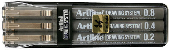 Artline Technical Drawing Marker Felt Tip 0.2 0.4 0.8mm 3 Pc Set Black