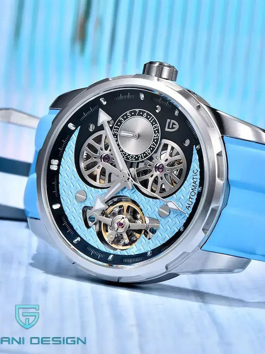 Herrenuhr Automatisch mit Blauem Gummiarmband PD-YS022-Light-Blue