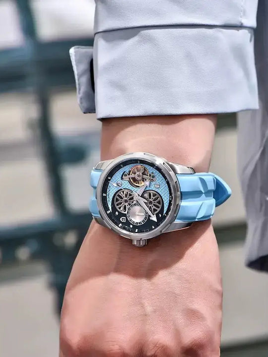 Herrenuhr Automatisch mit Blauem Gummiarmband PD-YS022-Light-Blue