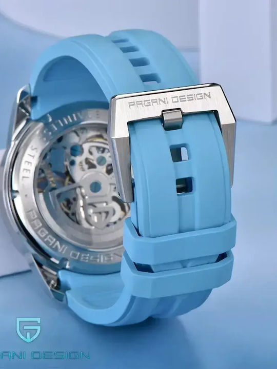 Herrenuhr Automatisch mit Blauem Gummiarmband PD-YS022-Light-Blue
