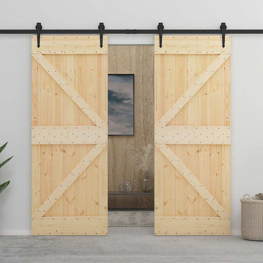 Schiebetür Natürliches Schwarz 90 x 210 cm Massivholz Kiefer 3444858 Braun