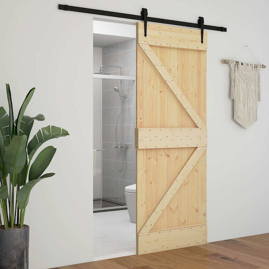 Sliding Door Natural Black 90 x 210 cm Solid Pine Wood 3444857 Brown