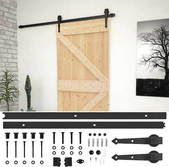 Συρόμενη Πόρτα Φυσικό Μαύρο 100 X 210 Cm Μασίφ Ξύλο Πεύκου 3444865 Καφέ