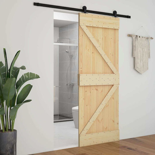 Ușă Glisantă Natur Negru 80 X 210 Cm Lemn Masiv De Pin 3444854 Maro