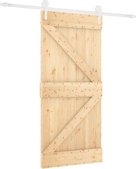 Συρόμενη Πόρτα Φυσικό Λευκό 90 X 210 Cm Μασίφ Ξύλο Πεύκου 3445136 Καφέ
